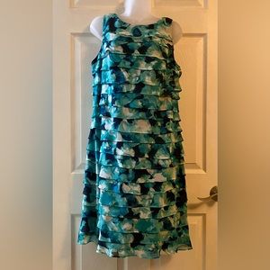 Sleeveless blue green ruffle dress size 10
